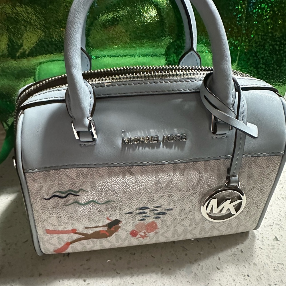 Michael Kors Light Gray Patterned Dome Satchel with Swim Motif